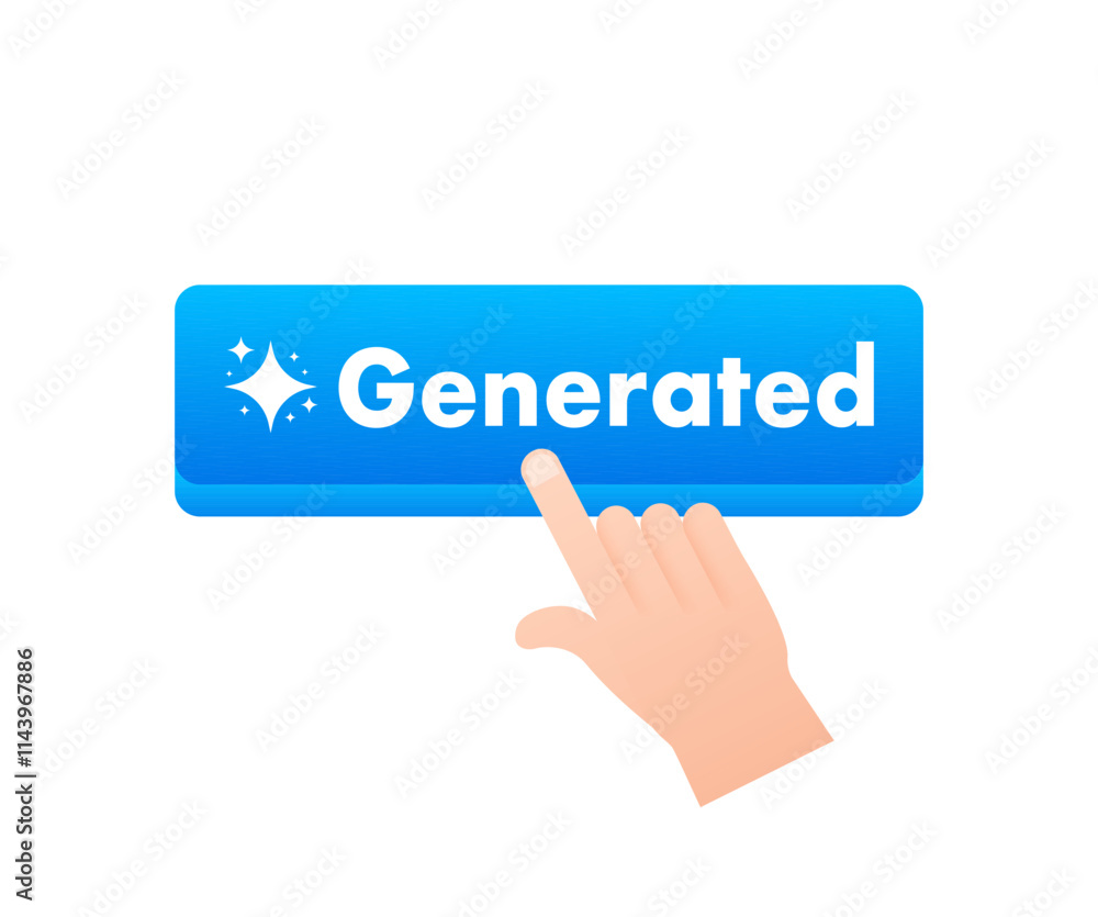 Aufkleber finger pressing a blue generate button with sparkles