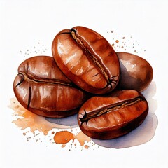 Watercolor hand drawn coffee beans. Isolated natural food illustration on white background