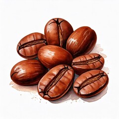 Watercolor hand drawn coffee beans. Isolated natural food illustration on white background