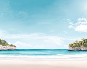 Obraz premium A serene coastal cove with small waves and vibrant green cliffs