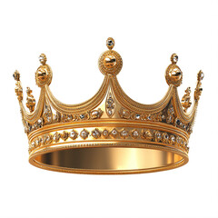 Shiny golden crown, frontal view, isolated on a white background