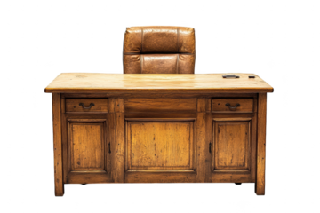 Isolated Empty Office Desk and Chair on White Background