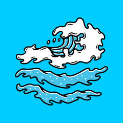 WAVES UNDER MOONLIGHT DESIGN VECTOR ILLUSTRATION