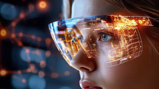 athlete wearing augmented reality glasses, focused on training, with digital overlays enhancing performance insights and data visualization, showcasing innovation in sports technology