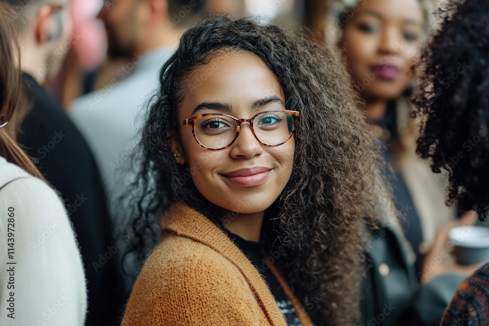 Poster portrait shot of diverse attendees at cultural event featuring ample copy space to highlight key tex