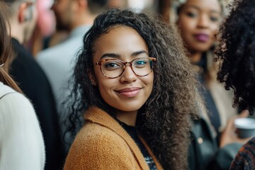 portrait shot of diverse attendees at cultural event featuring ample copy space to highlight key text or event details