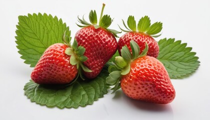 Luscious Strawberries on Lush Green Leaves