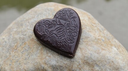 Obraz premium Heart-Shaped Chocolate on Stone with Nature Background