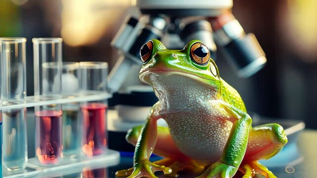 Frog in the laboratory. Generated by ai. animal.