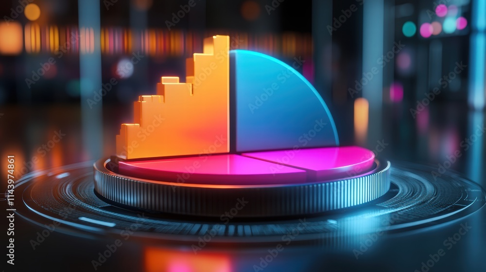 Poster pie chart with sales data on digital screen