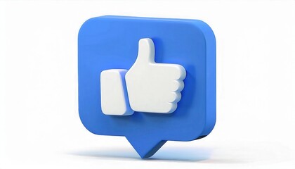 3D Blue Speech Bubble with White Thumbs-Up Icon. Social Media Like Button Symbol for Positive Feedback, Online Engagement Metrics, Content Approval, and Digital Communication Illustration Example