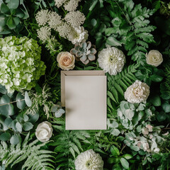 Wedding invitation mockup with greenery and soft florals