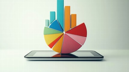 Obraz premium Sales report with pie chart on digital tablet