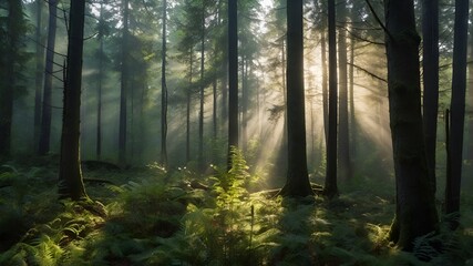 Obraz premium misty morning in the forest