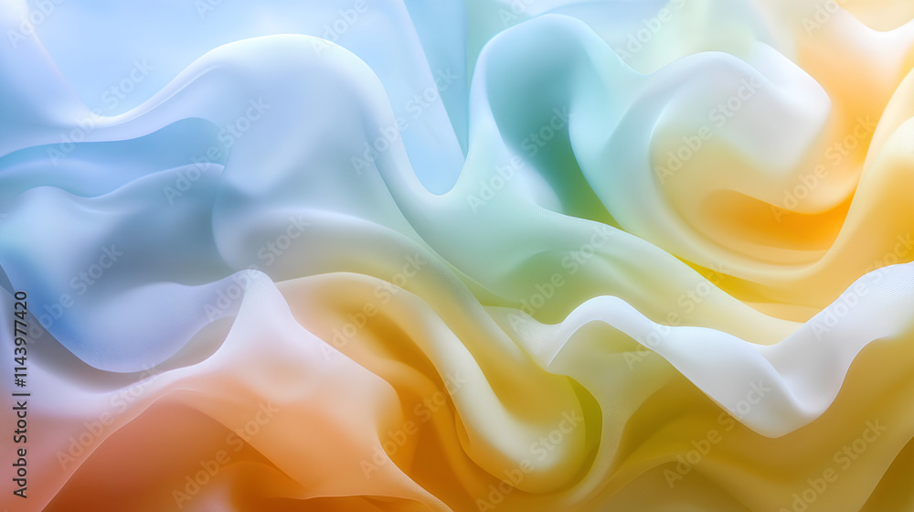 Poster swirls of soft fabric form an abstract pattern in pastel shades, creating a harmonious blend of oran