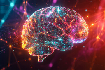 Colorful neural network: digital brain visualization in vibrant light