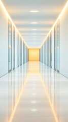Obraz premium Modern Bright Hallway with Elegant Lighting and Reflective Surface Creating a Serene and Inviting Atmosphere Perfect for Architectural and Interior Design Concepts
