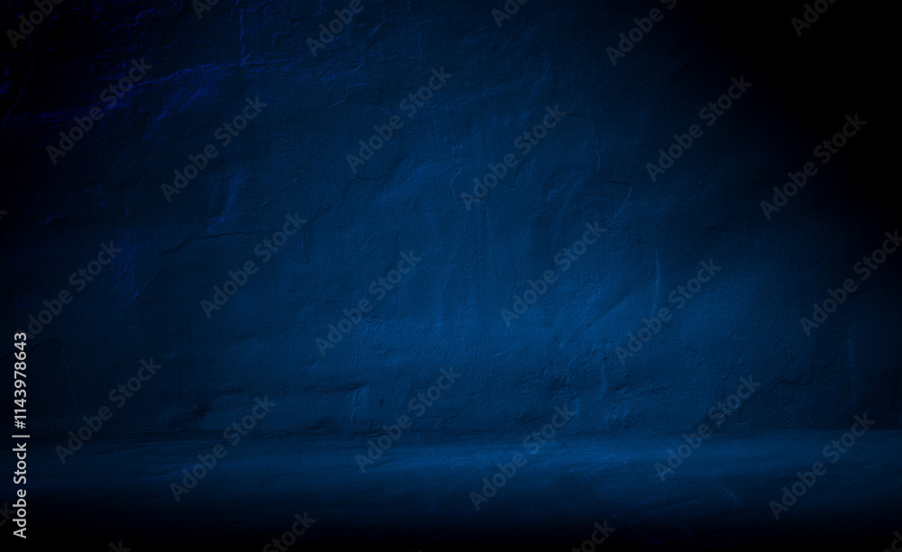 Wall mural dark concrete wall and floor background with blue lighting for mock up. minimalist empty dark space 
