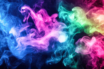 Fototapeta premium Vibrant multicolored smoke swirls on dark background