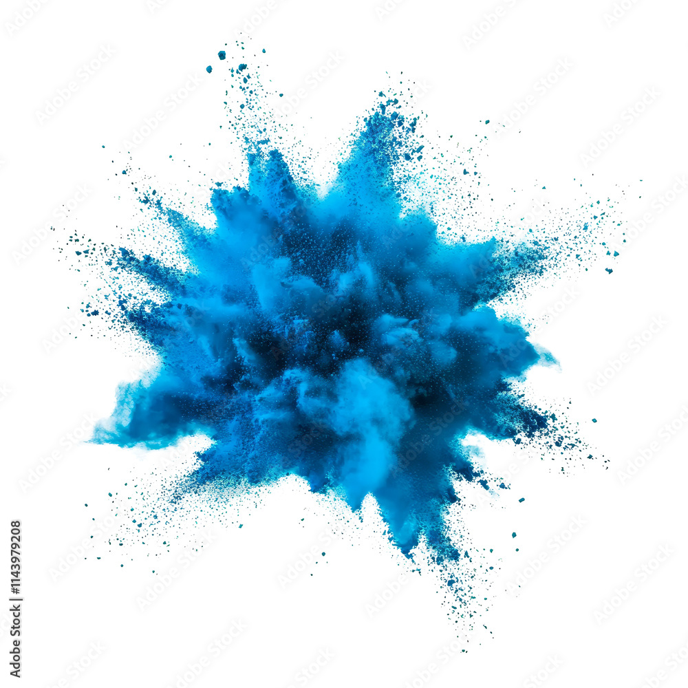 Poster turquoise powder explosion captured in an isolated environment with dynamic particle dispersion, tur