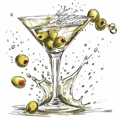 martini glass with olives