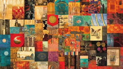 Colorful collage of diverse images, textures, and patterns.