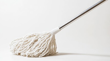 Classic Durable Mop with Metal Handle on White Background
