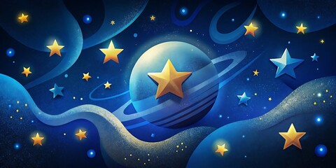 Fototapeta premium Fondo azul abstracto con estrellas suavemente brillantes, espacio cósmico de ensueño con estrellas brillantes, luces brillantes y tranquilas en el cielo nocturno.