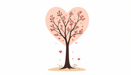Stylized tree with heart-shaped leaves and a soft pink background, symbolizing love and gratitude