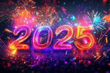 Vibrant 2025 New Year fireworks celebration.