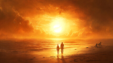 Fototapeta premium Sunset Beach: Spirit Moving Toward Enlightenment