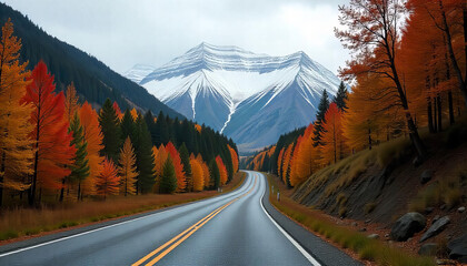 Winding Road through Autumn Forest