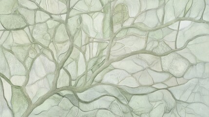 Delicate, translucent leaf veins in soft shades of fern green, muted sage, and pale lime intricately layered, creating a natural pattern that reveals the organic complexity of plant life.