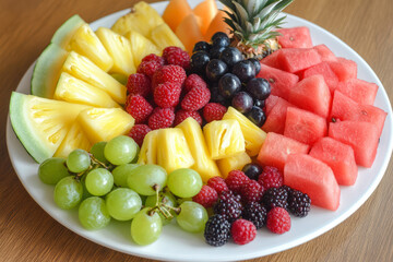 Colorful assortment of fresh fruits on a plate