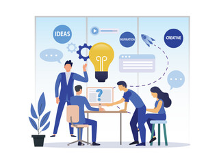 new ideas problem solving illustration banner teamwork search solution people team working flat modern design