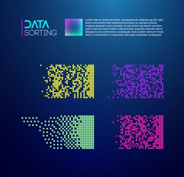 Colorful abstract data sorting with grid patterns and pixel blocks.