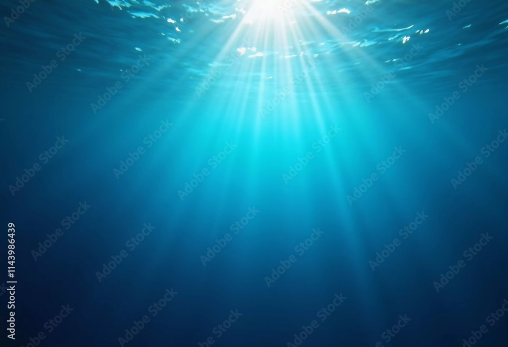 Poster light filters through the surface of the deep blue sea, creating a serene atmosphere with vibrant ra