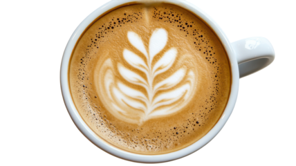A beautifully crafted latte featuring intricate latte art, ideal for coffee enthusiasts and café aesthetic visuals, adding warmth and charm to any food-related project or social media post..