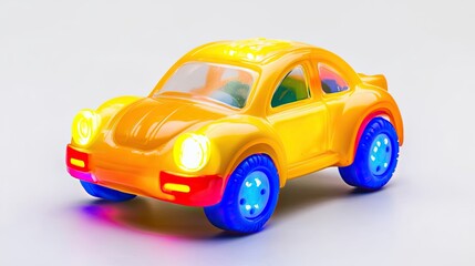 Fototapeta premium Colorful Toy Car with Lights on a White Background