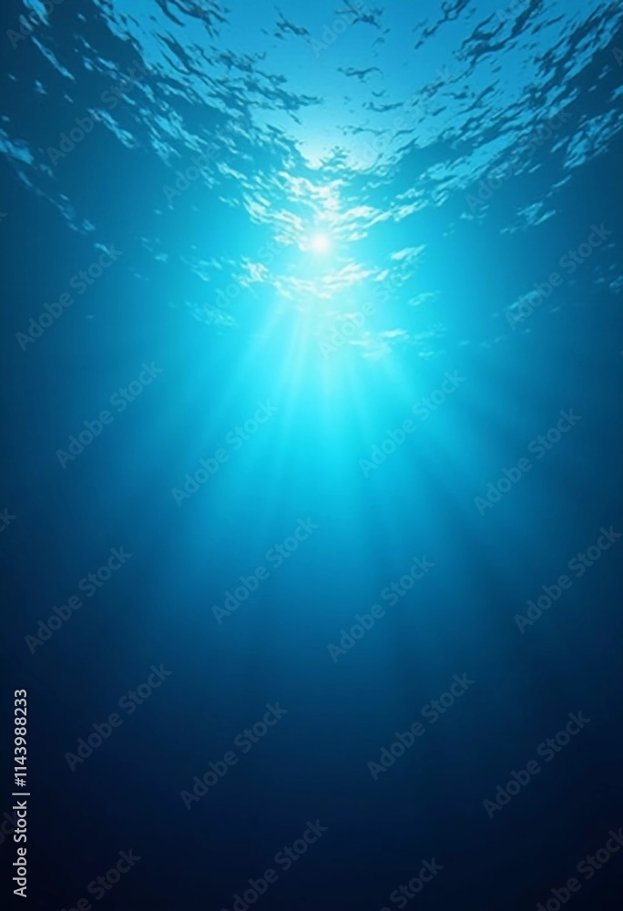 Poster light filters through the surface of the deep blue sea, creating a serene atmosphere with vibrant ra