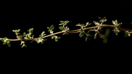 Organic thyme closeup, black.