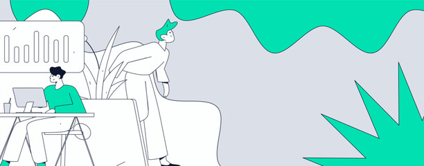 Flat vector illustration of business people operating work scene
