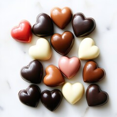 Obraz premium Assorted Heart-Shaped Chocolates on a Marble Surface