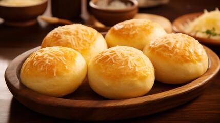 Freshly Baked Brazilian Cheese Bread Rolls a Delectable Savory Snack for Breakfast Lunch or Anytime Enjoyment  Traditional Homemade Po de Queijo with a Golden Crispy Exterior and a Fluffy