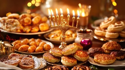 Festive Table Arrangement with Candles and Traditional Treats