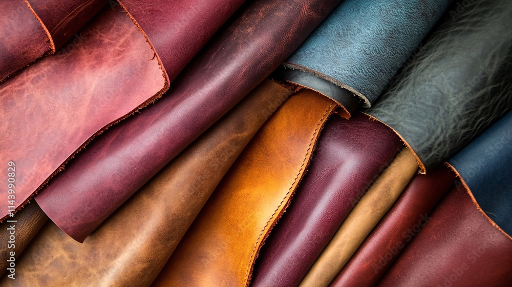 Poster a vibrant array of various leather textures showcasing rich colors and depth.