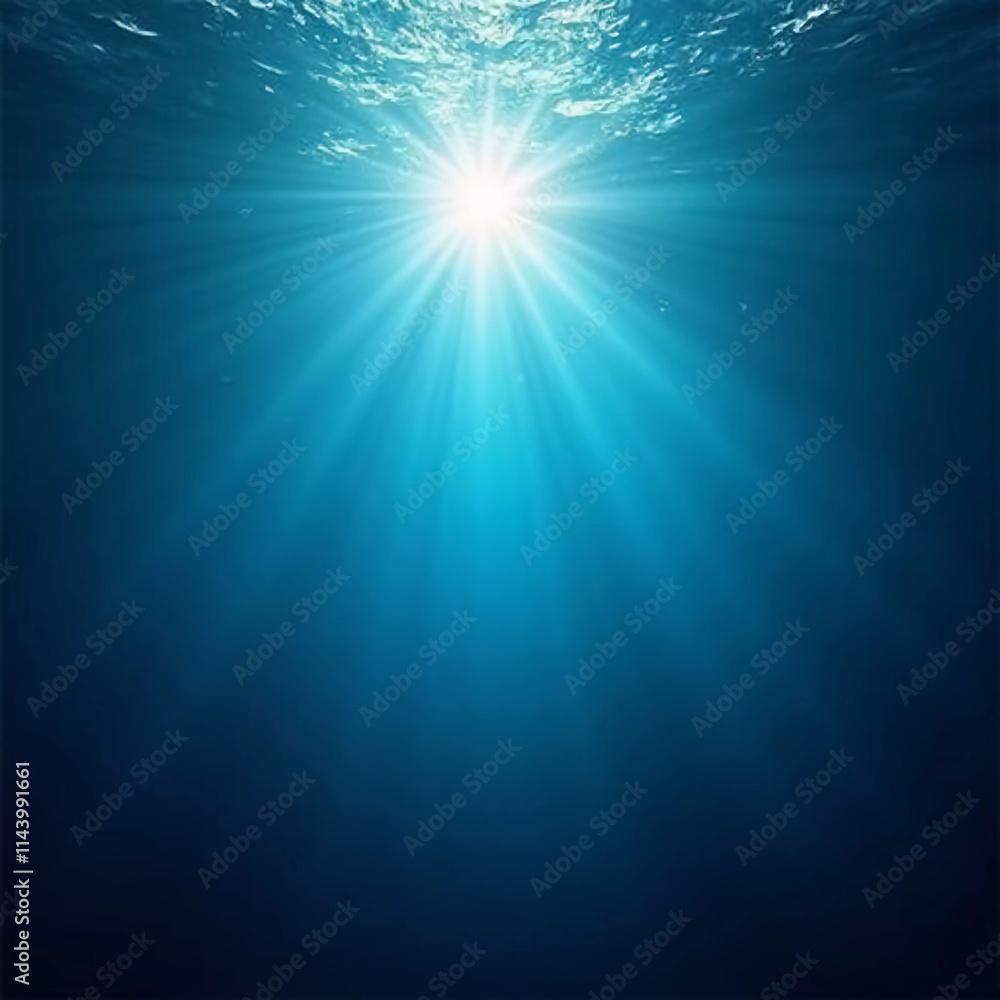 Poster Light filters through the surface of the deep blue sea, creating a serene atmosphere with vibrant rays reaching down into the water's depths during the day. Generative AI