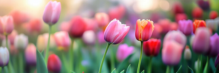 Obraz premium Tulips Glowing in Golden Sunset