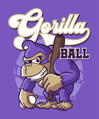 Gorilla Ball Retro Cartoon Illustration Design