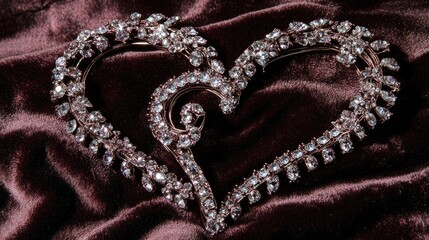 Obraz premium Elegant Heart-Shaped Brooch Adorned with Sparkling Gems on Satin